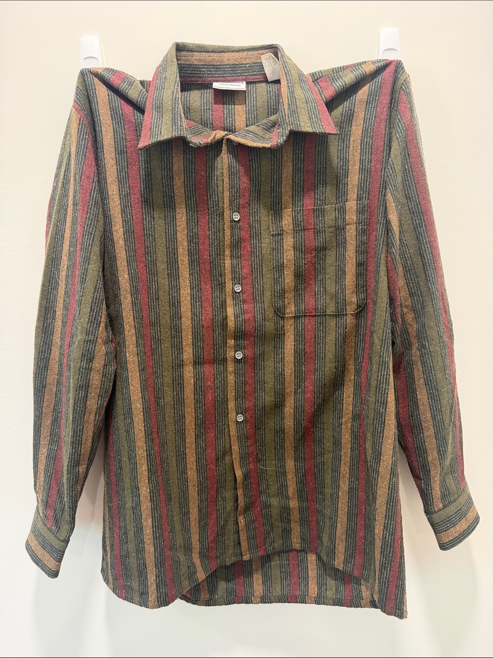 Men's Vintage Striped Button-Up Shirt in Olive, Rust & Navy